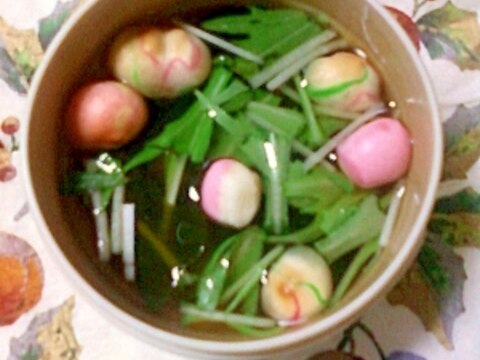 お弁当に☆水菜とわかめと豆麩の味噌汁♪